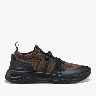 Shadow Rubber Coated Knit And Calf Leather Sneaker, BROWN/BLACK, hi-res
