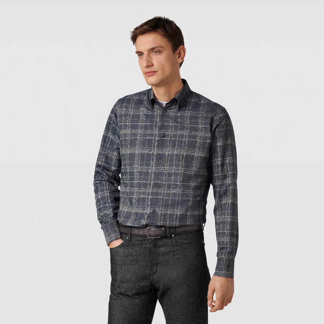 Cotton Scritto Alessandro Buttondown Shirt, INDIGO SCRITTO CHECK, hi-res 2
