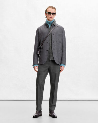 Jersey Pants with Leather Detail, Dark Grey Melange, hi-res