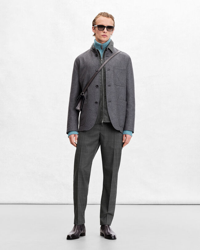 Jersey Pants with Leather Detail, Dark Grey Melange, hi-res