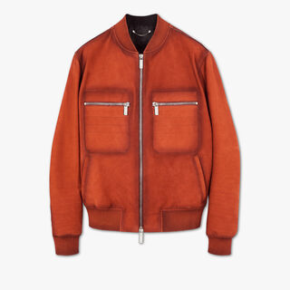 Nubuck Leather Bomber With Patina Effect, TERRACOTTA, hi-res