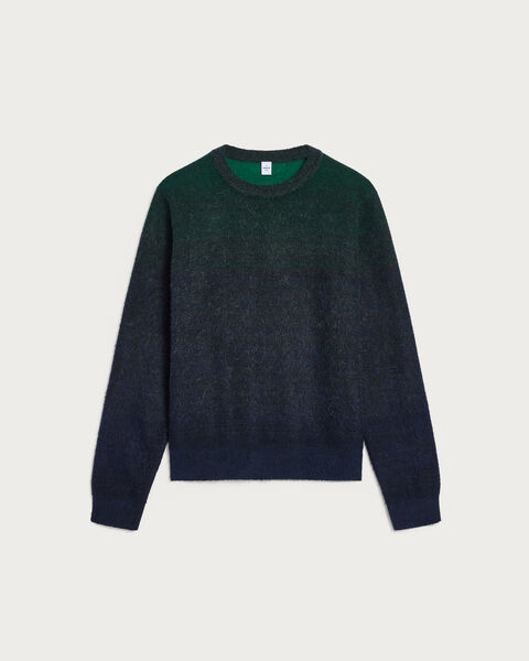 Brushed Patina Crewneck with Leather Detail, Green Patina, hi-res