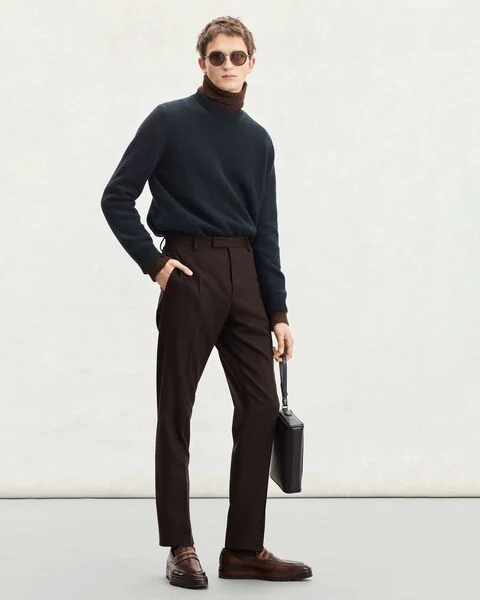 Leather Braiding Crewneck, Cold Night Blue, hi-res