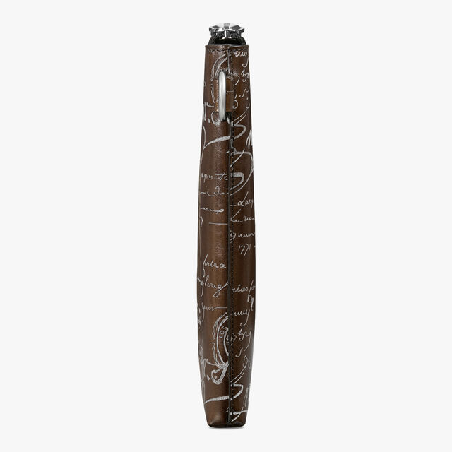 Nino GM Scritto Leather Clutch, CACAO INTENSO + SILVER, hi-res 4