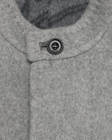 Double Face Foresti&egrave;re Coat with Leather Detail, Grey & Internal Giant Scritto, hi-res