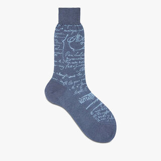 Cotton Scritto Socks, SKY BLUE, hi-res