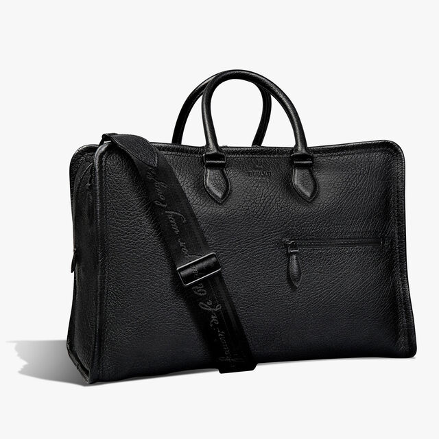 Overnight Leather Travel bag, DEEP BLACK, hi-res 2