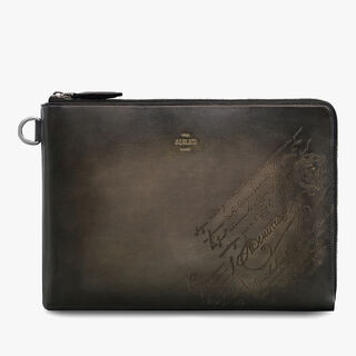 Pochette Nino Gm En Cuir Scritto, ELEPHANT GREY, hi-res