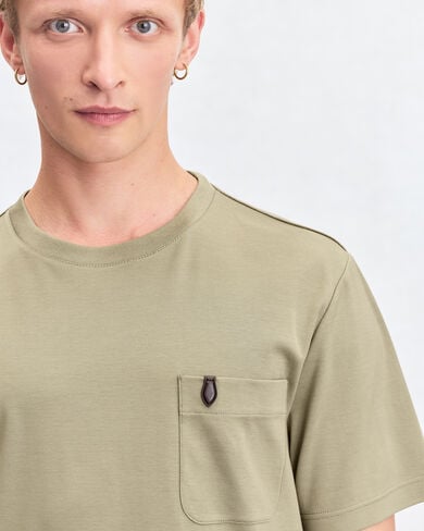 Pocket T-shirt with Leather Detail, Salvia, hi-res