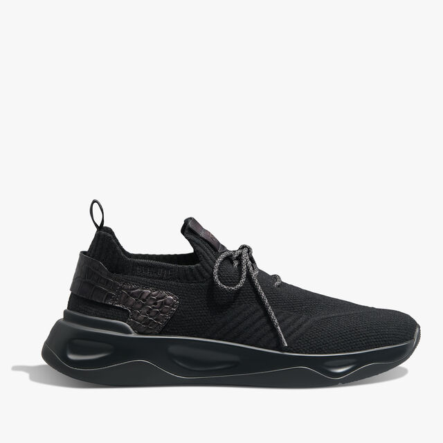 Shadow Cashmere And Alligator Leather Sneaker, BLACK, hi-res 1