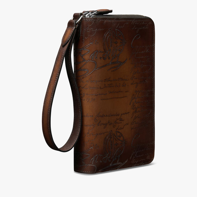 Tali Scritto Leather Long Zipped Wallet, CACAO INTENSO, hi-res 3