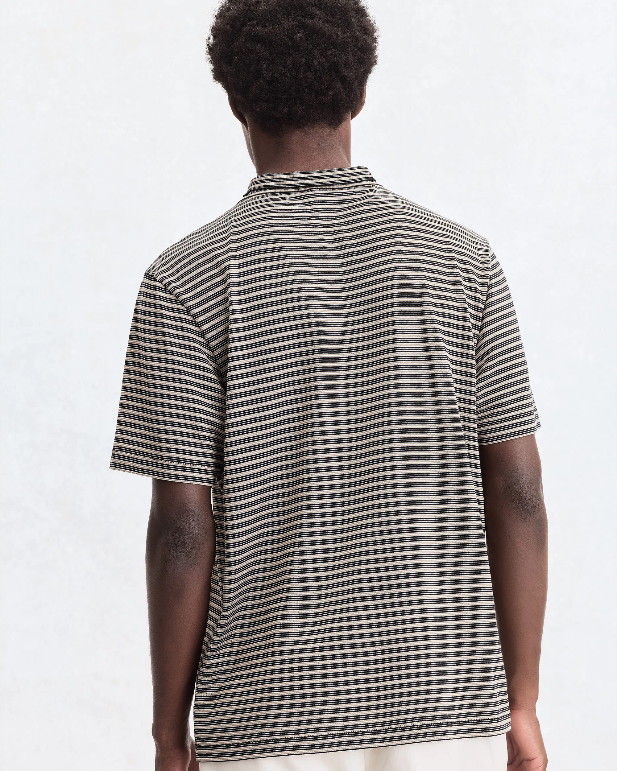 Mock-Neck T-Shirt with Stripes, Stripes Black & Taupe, hi-res