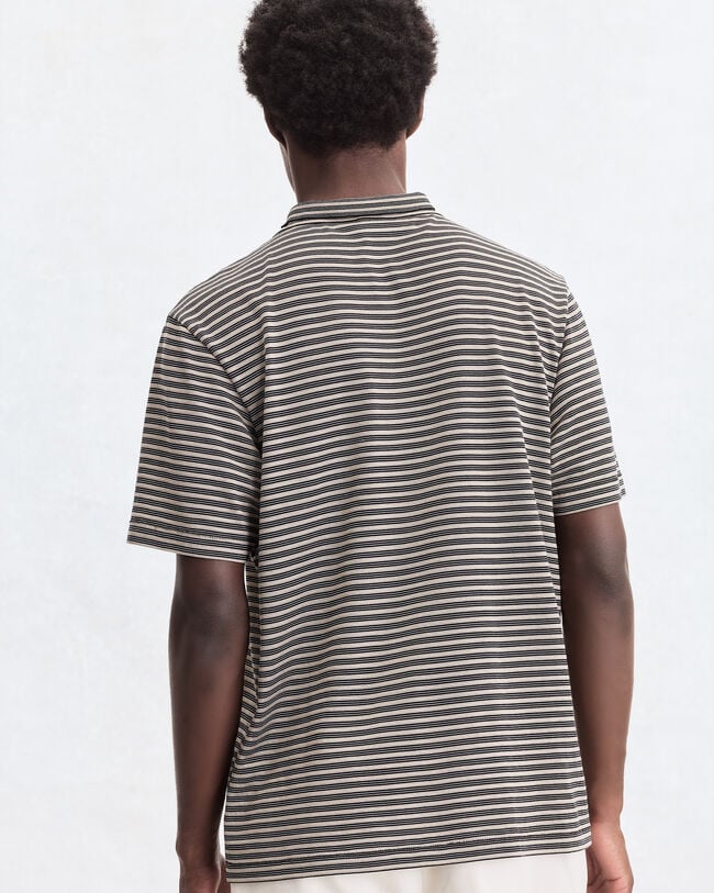 Mock-Neck T-Shirt with Stripes, Stripes Black & Taupe, hi-res