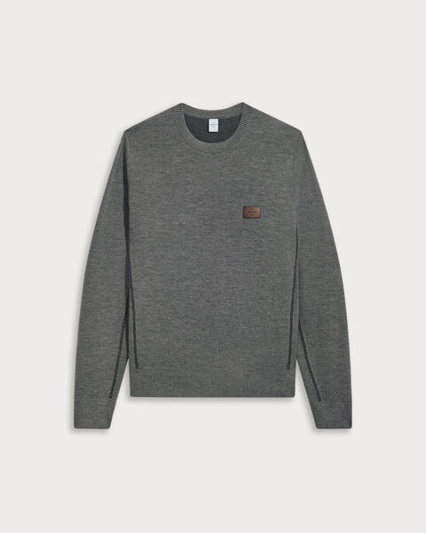 Shadow Crewneck with Leather Details, Midnight Grey, hi-res