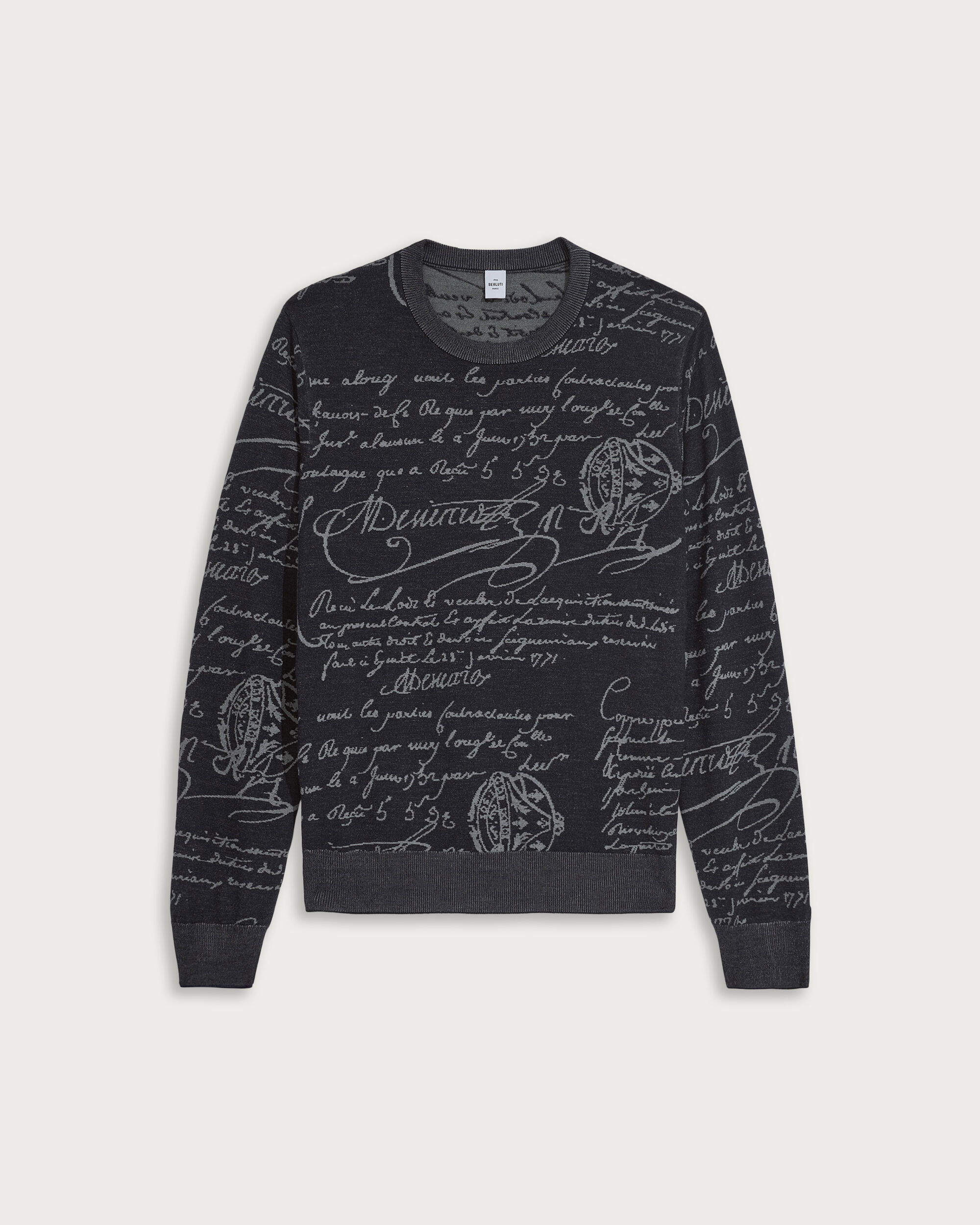 经典Scritto图纹圆领衫, Navy & Grey Scritto, hi-res