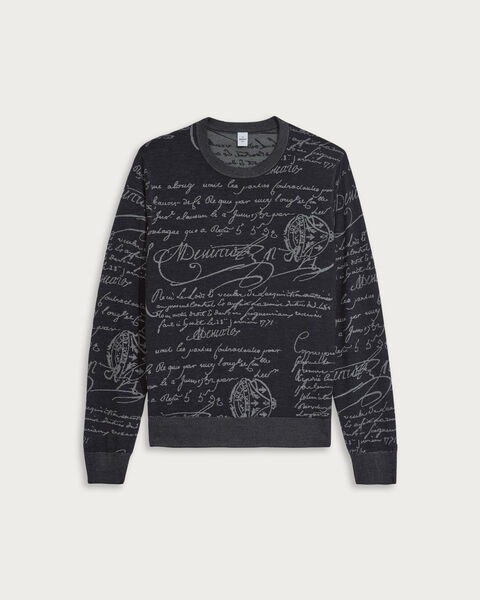 经典Scritto图纹圆领衫, Navy & Grey Scritto, hi-res