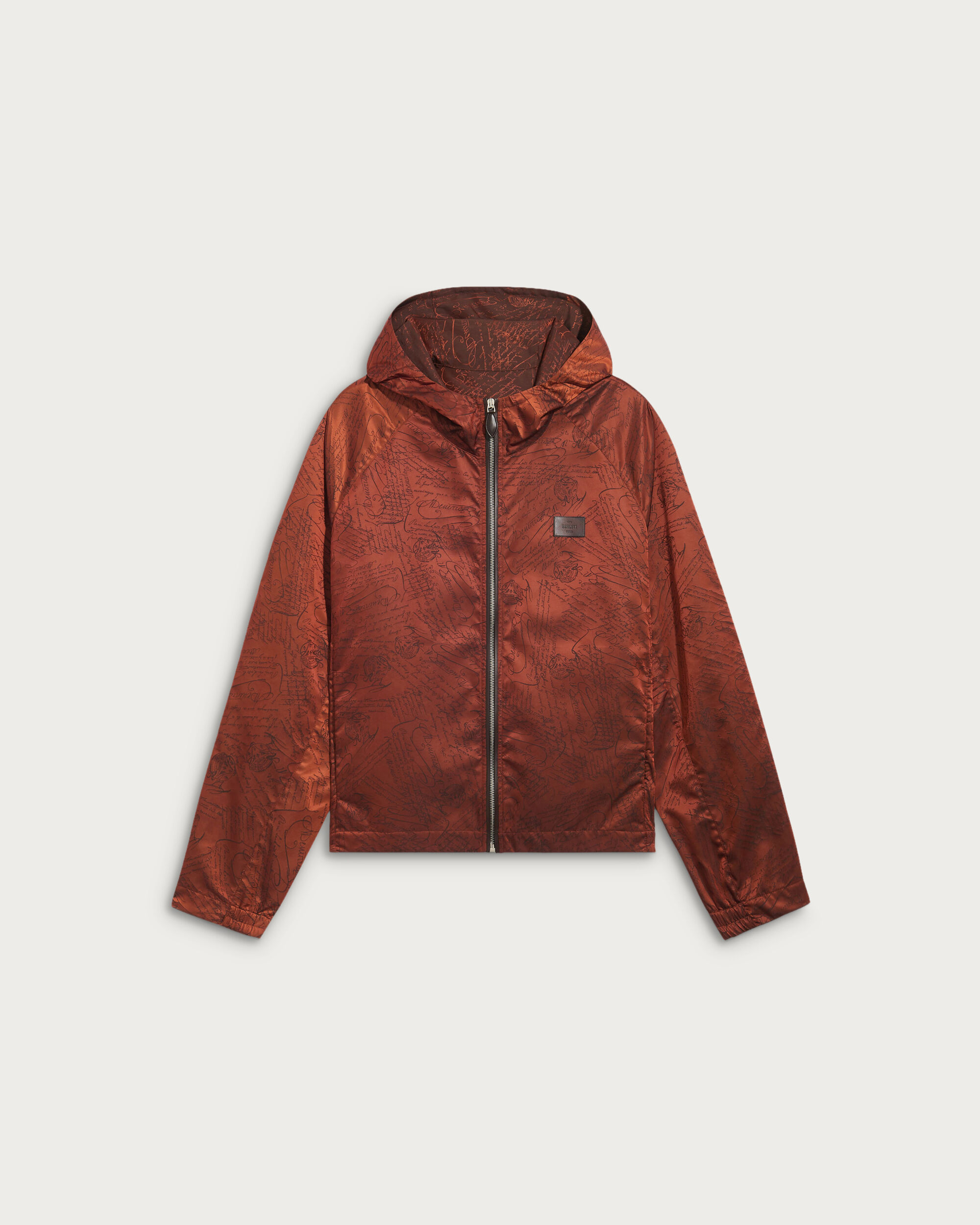 Blouson &agrave; Capuche Motif Scritto avec D&eacute;tails en Cuir, Chestnut Brown, hi-res