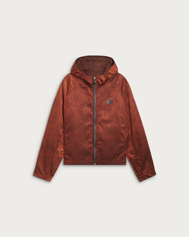 Blouson &agrave; Capuche Motif Scritto avec D&eacute;tails en Cuir, Chestnut Brown, hi-res