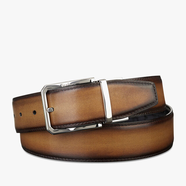 Versatile Reversible Scritto Leather Belt - 35 mm, TOBACCO BIS & NERO, hi-res 3