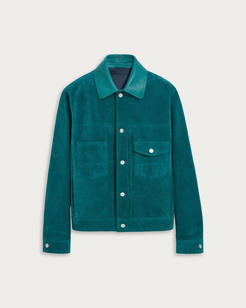 Suede Denim Jacket, Dark Teal Blue, hi-res