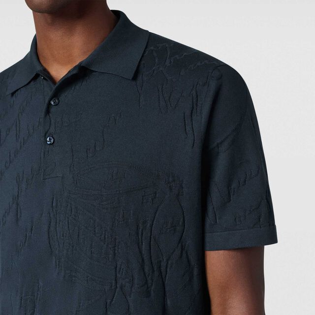 Polo avec Jacquard Scritto Diagonal, COLD NIGHT BLUE, hi-res 5