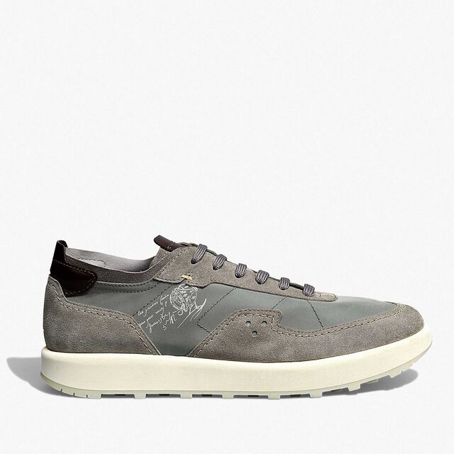 Light Track Suede Calf Leather and Nylon Sneaker, GREY, hi-res 1