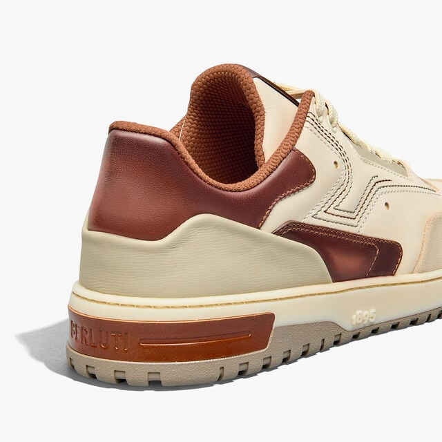 Playoff 图纹皮革运动鞋, OFF WHITE & CACAO INTENSO, hi-res 5