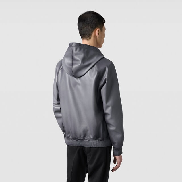 Blouson à Capuche 1 Jour en Cuir Patiné, LIGHT ALUMINIO, hi-res 3