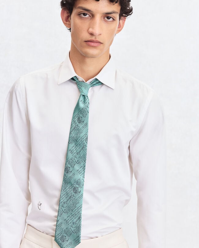 Classic Scritto Pattern Tie, Aquamarine, hi-res