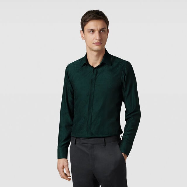 Cotton Silk Scritto Andy Shirt, FIR GREEN, hi-res 2