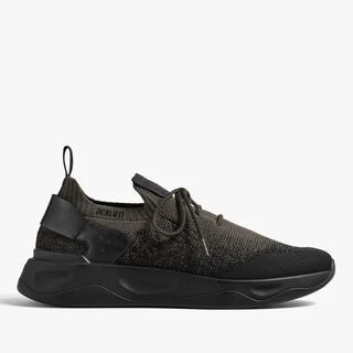 Shadow Scritto Knit And Lagoon Calf Sneaker, GRADIANT DARK BLACK + GREEN, hi-res