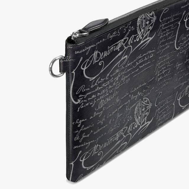 Nino GM Scritto Leather Clutch, NERO GRIGIO + SILVER, hi-res 5