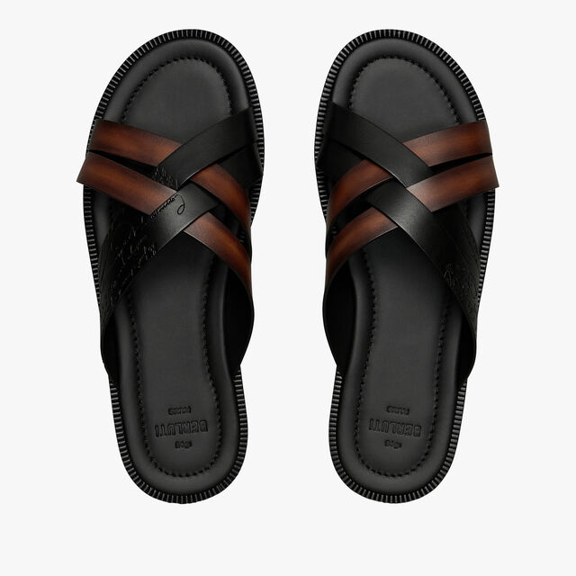 Sifnos Scritto Leather Sandal, CACAO INTENSO, hi-res 3