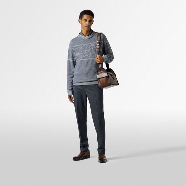 Jumper With Textured  Jacquard Scritto, HALFTONE BLUE , hi-res 5