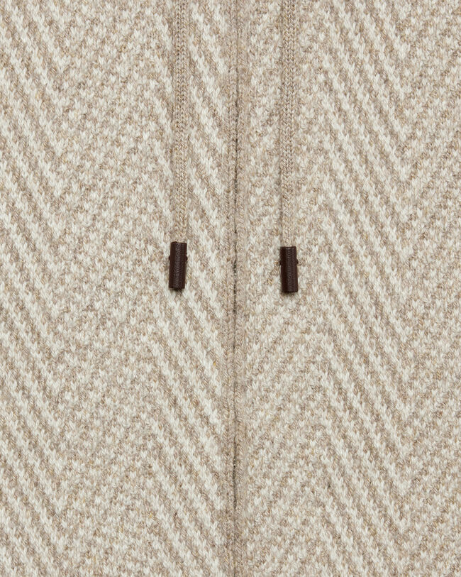 Herringbone Hoodie with Leather Zip-pullers, Warm Beige, hi-res