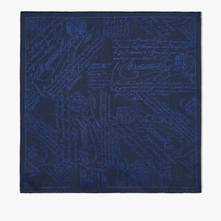 Silk Scritto Handkerchief, COLD NIGHT BLUE, hi-res