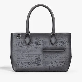 Toujours Mini Scritto Leather Tote Bag, LIGHT ALUMINIO, hi-res