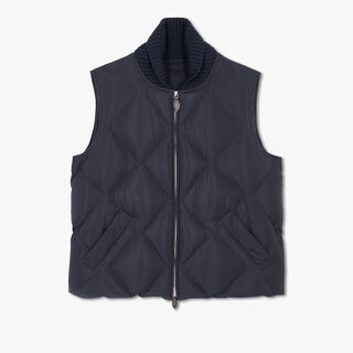 Quilted Nylon Down Gilet With Knit Collar, COLD NIGHT BLUE, hi-res