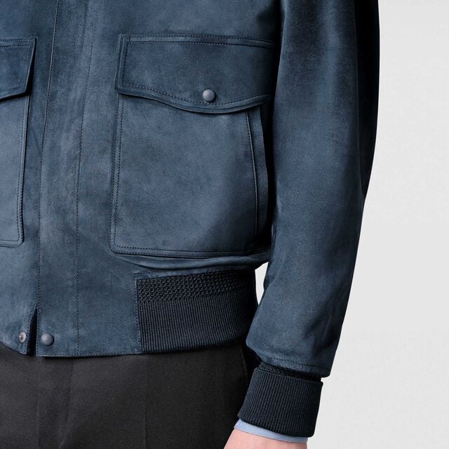 Blouson d'Aviateur en Suède, DIM BLUE, hi-res 5