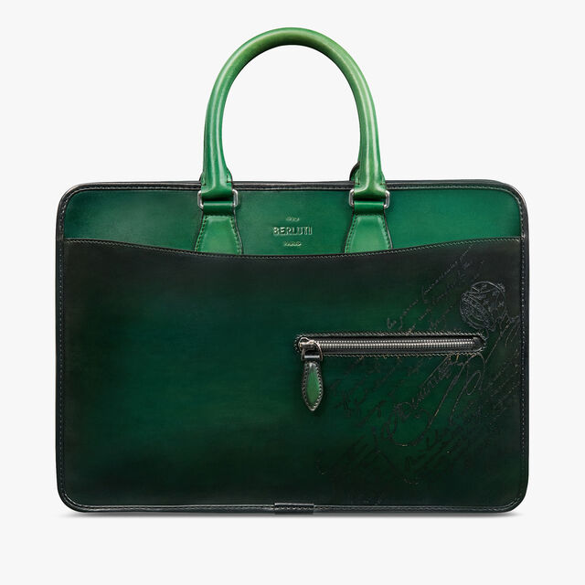 Un Jour Small Scritto Leather Briefcase, BEETLE GREEN, hi-res 1