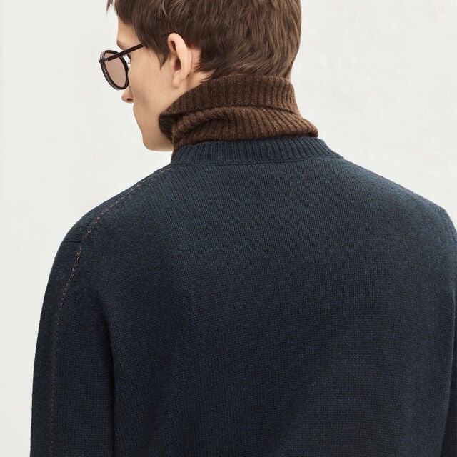 Leather Braiding Crewneck, COLD NIGHT BLUE, hi-res 3