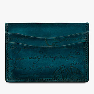 Bambou Scritto Leather Card Holder, STEEL BLUE, hi-res