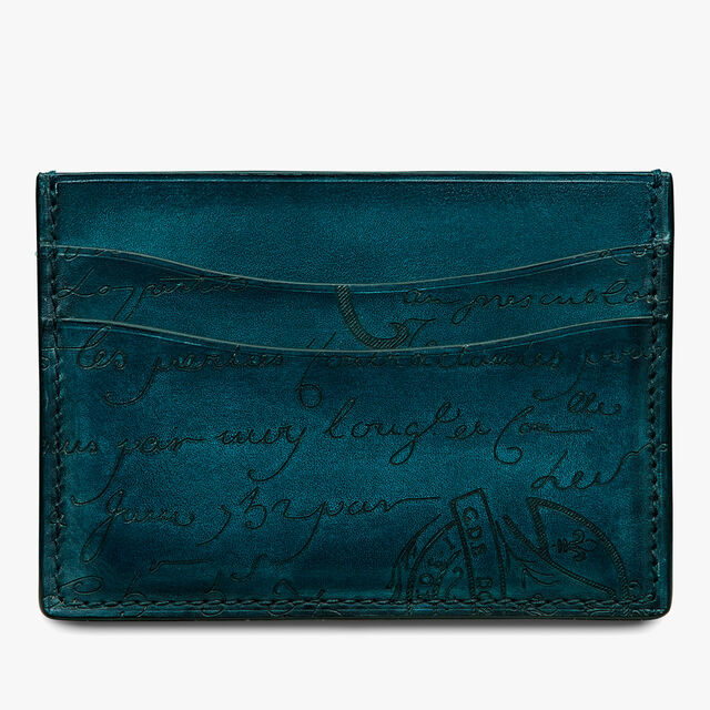 Bambou Scritto Leather Card Holder, STEEL BLUE, hi-res 1