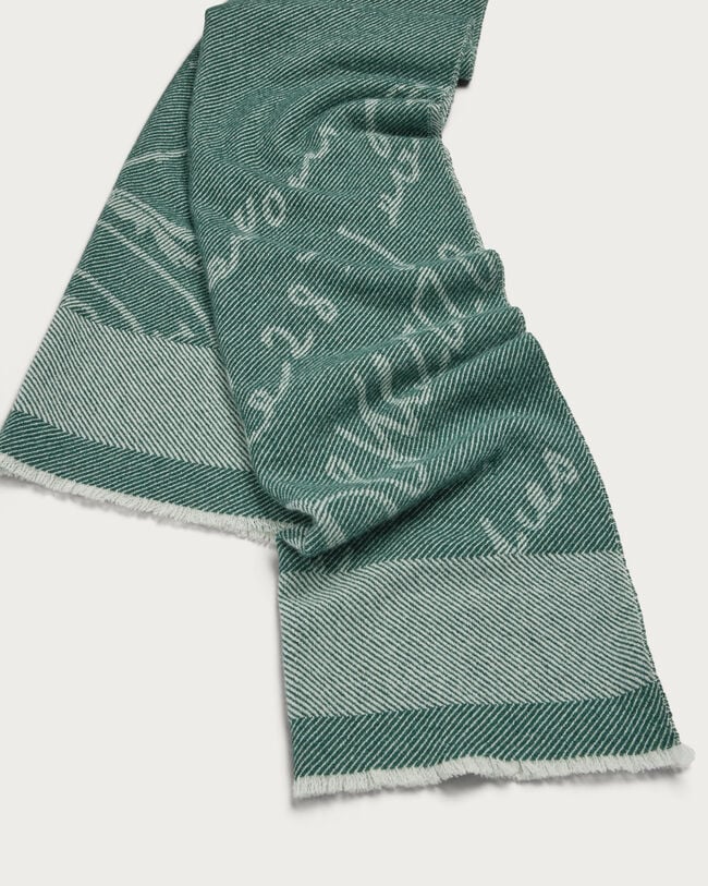 Scritto Pattern Scarf, Dark Green, hi-res