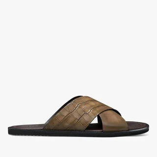 Sifnos Alligator And Leather Sandal, OLIVE, hi-res