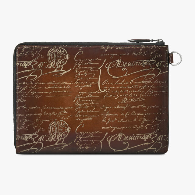 Nino GM Scritto Leather Clutch, CACAO INTENSO + GOLD, hi-res 3