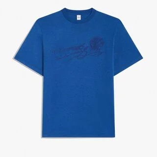 麂皮效果Scritto图纹T恤衫, BLUE HAWAI, hi-res