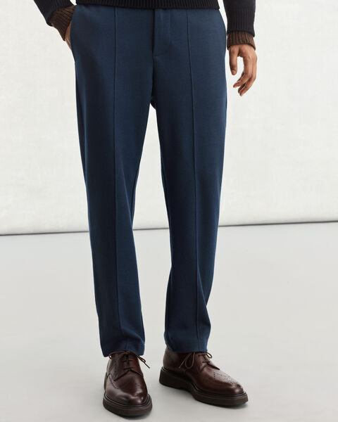 Pantalon en Jersey avec D&eacute;tail en Cuir, Midnight Blue, hi-res