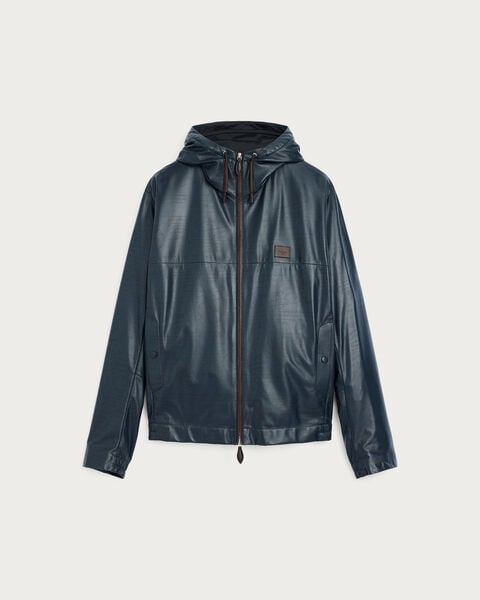 ウルトラライト フライ スクリットパターン レザー フード ブルゾン, Mineral Blue, hi-res