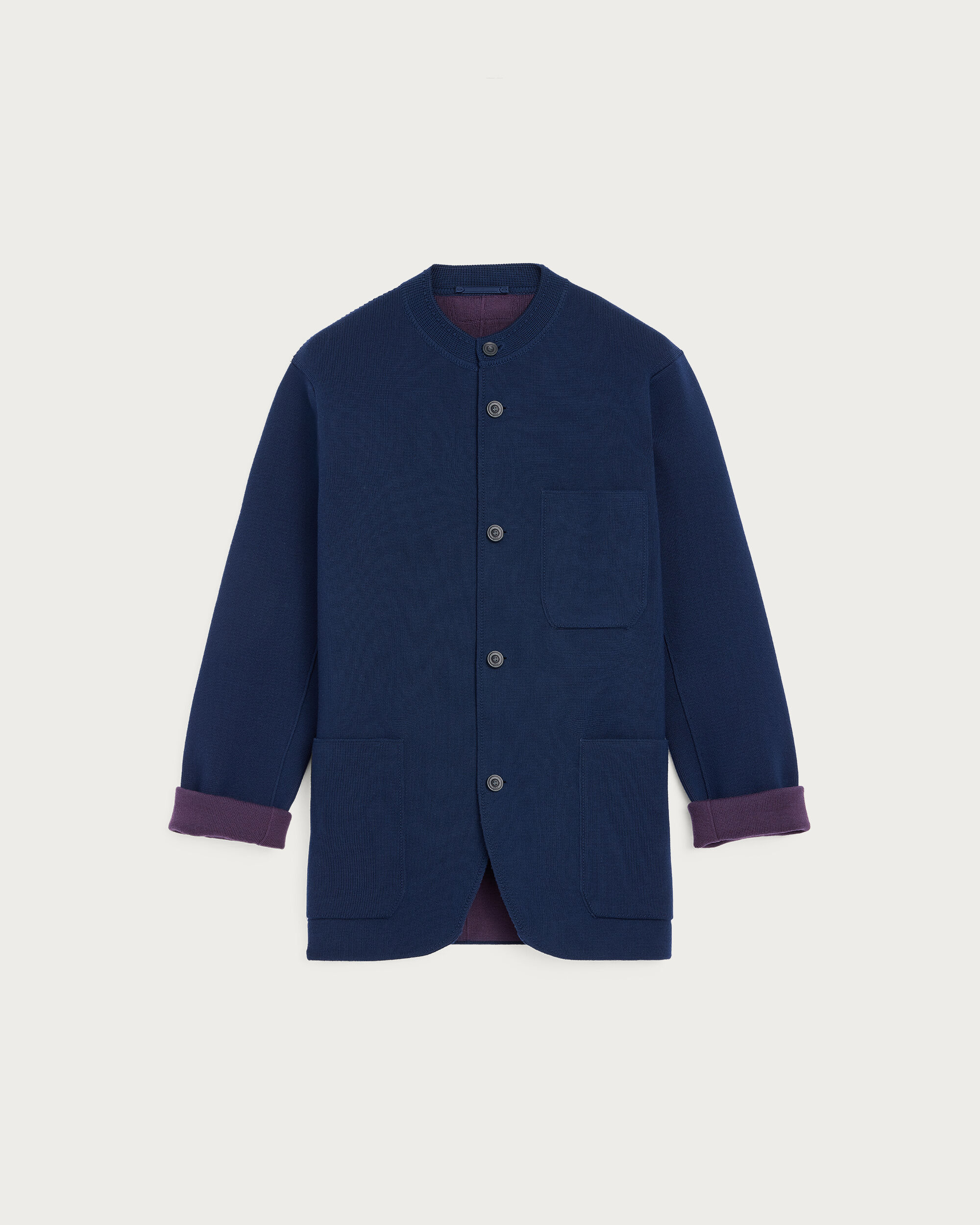 Bicolor Knitted Foresti&egrave;re with Leather Details, Navy & Purple, hi-res